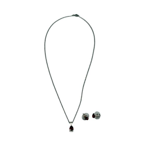 New STS 925 Sterling Silver Red Garnet Teardrop Pendant Necklace Stud Earrings - Picture 4 of 10